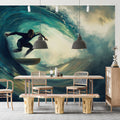 Ocean Surfer Barrel Wave Mural Wallpaper — Moody Cinematic Art Mural Wallpaper - room preview 02