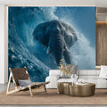 Elephant Surfing Barrel Wave Mural Wallpaper —Dynamic Marine Scene Mural Wallpaper - room preview 02