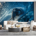 Elephant Surfing Barrel Wave Mural Wallpaper — Energetic Surrealism Mural Wallpaper - room preview 02