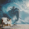Elephant Surfer Ocean Wave Mural Wallpaper — Dynamic Marine Scene Mural Wallpaper - room preview 02