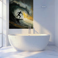 Barrel Wave Surfer Mural Wallpaper —Moody Oil Painting Style Mural Wallpaper - room preview 02
