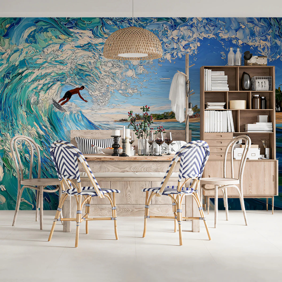 Impasto Surf Wave Mural Wallpaper — Energetic Coastal Art Mural Wallpaper - room preview 02