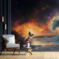 Psychedelic Sunset Wave Mural Wallpaper — Expressive Oil Painting Mural Wallpaper - room preview 02