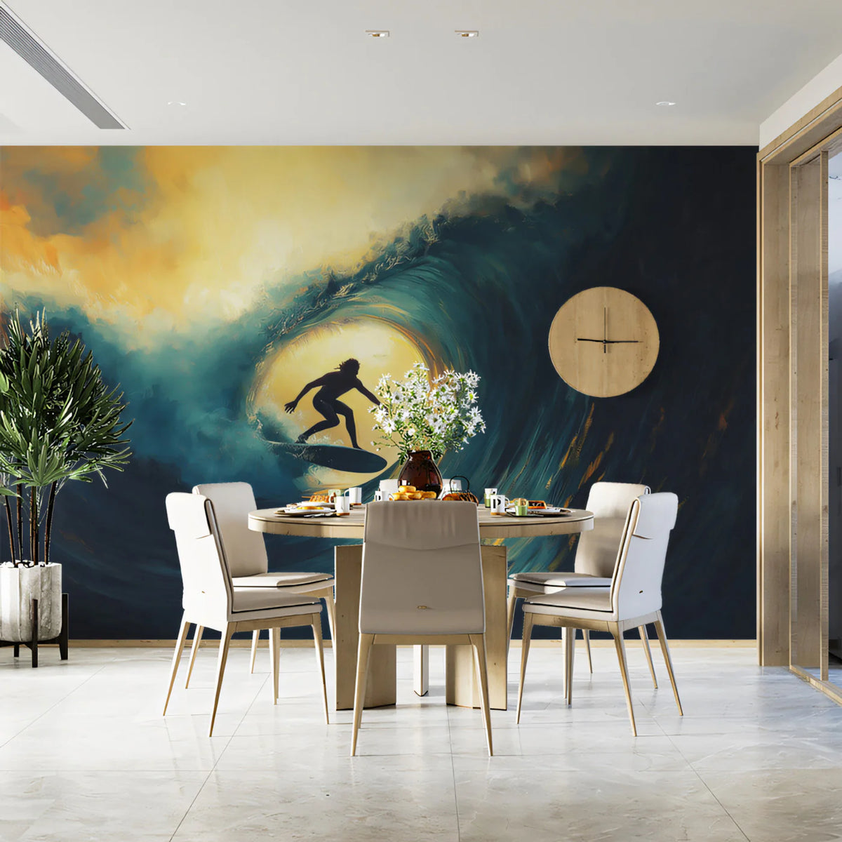 Golden Barrel Surf Mural Wallpaper — Dramatic Coastal Wall Art Mural Wallpaper - room preview 02