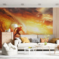 Golden Sunset Surfer Mural Wallpaper — Dramatic Ocean Wave Scene Mural Wallpaper - room preview 02