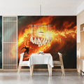 Fiery Barrel Wave Surfing Mural Wallpaper — High-Impact Action Mural Wallpaper - room preview 02