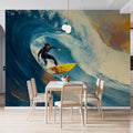 Surfing Wave Mural Wallpaper — Dynamic Impressionist Art Mural Wallpaper - room preview 02