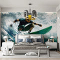 Anime Surfer Action Mural Wallpaper — High Energy Coastal Art Mural Wallpaper - room preview 02