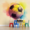 Watercolor Soccer Ball Mural Wallpaper — Artistic Pastel Sports Art Mural Wallpaper - room preview 02