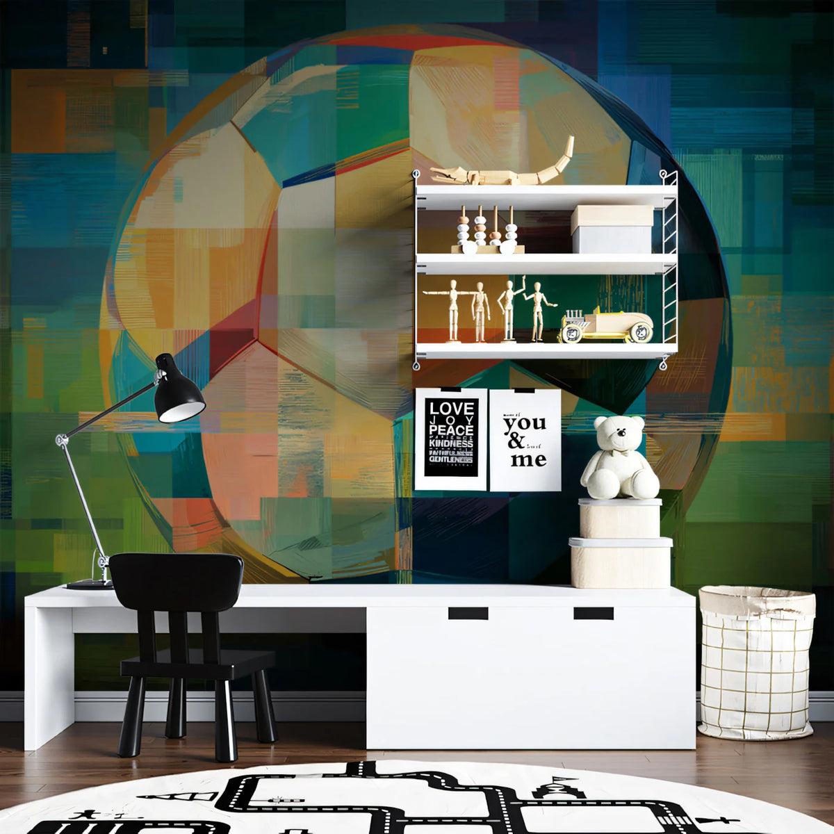 Glitch Soccer Ball Mural Wallpaper — Digital Abstract Art Mural Wallpaper - room preview 02