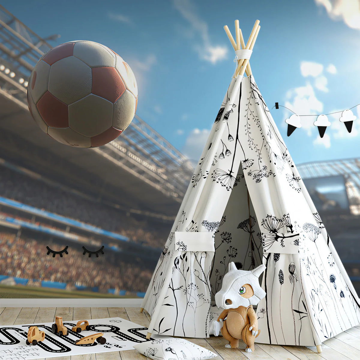 Match Day Soccer Ball Mural Wallpaper — Sun-Drenched Stadium View Mural Wallpaper - room preview 02