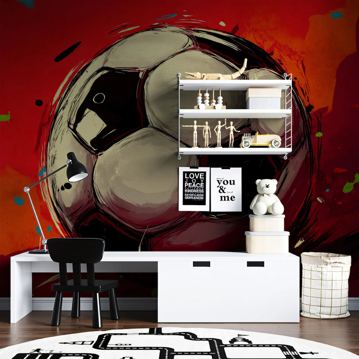 Dynamic Soccer Ball Mural Wallpaper — Artistic Brushstroke Design Mural Wallpaper - room preview 02