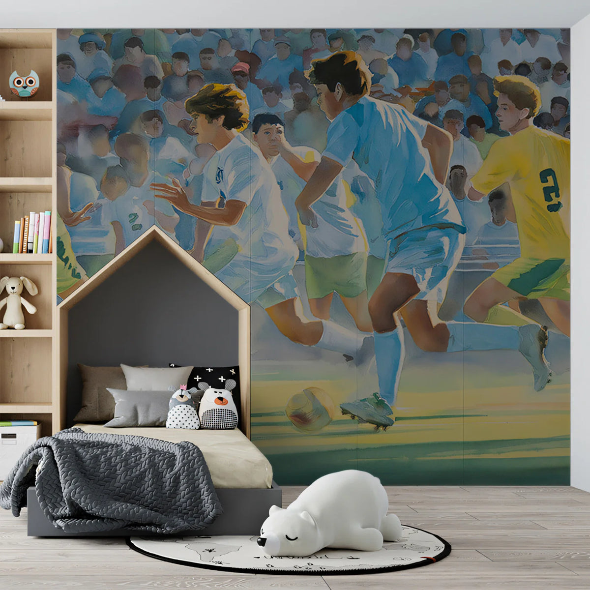 Watercolor Soccer Match Mural Wallpaper — Impressionist Sports Art Mural Wallpaper - room preview 02
