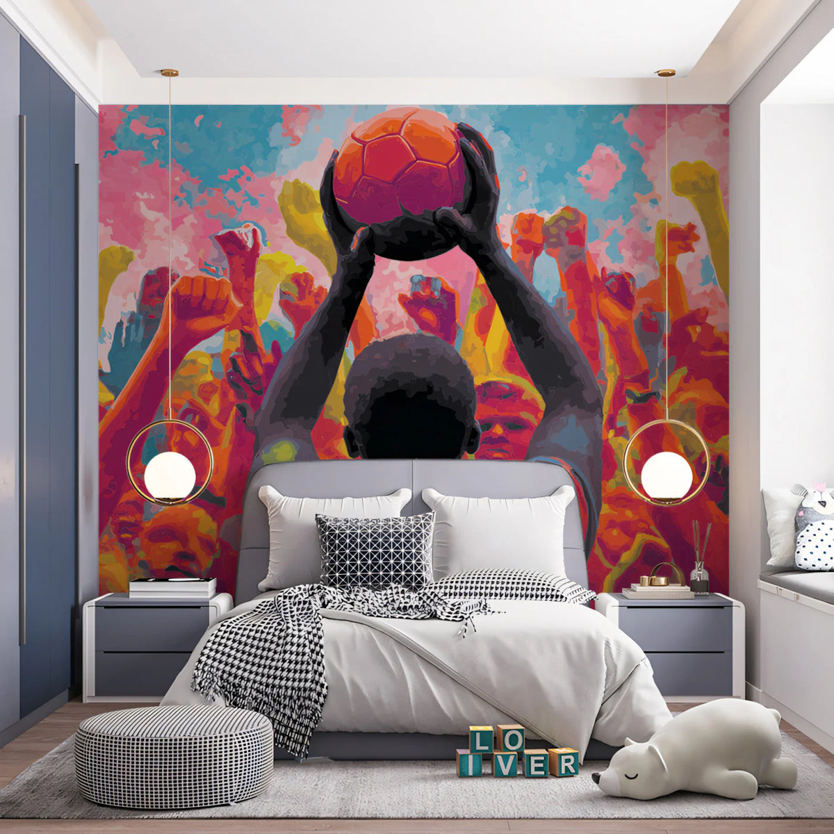 Triumphant Crowd Pop Art Mural Wallpaper — High Energy Sport Design Mural Wallpaper - room preview 02