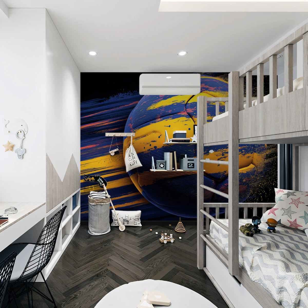 Motion Soccer Ball Mural Wallpaper — Dynamic Blue and Yellow Streak Mural Wallpaper - room preview 02