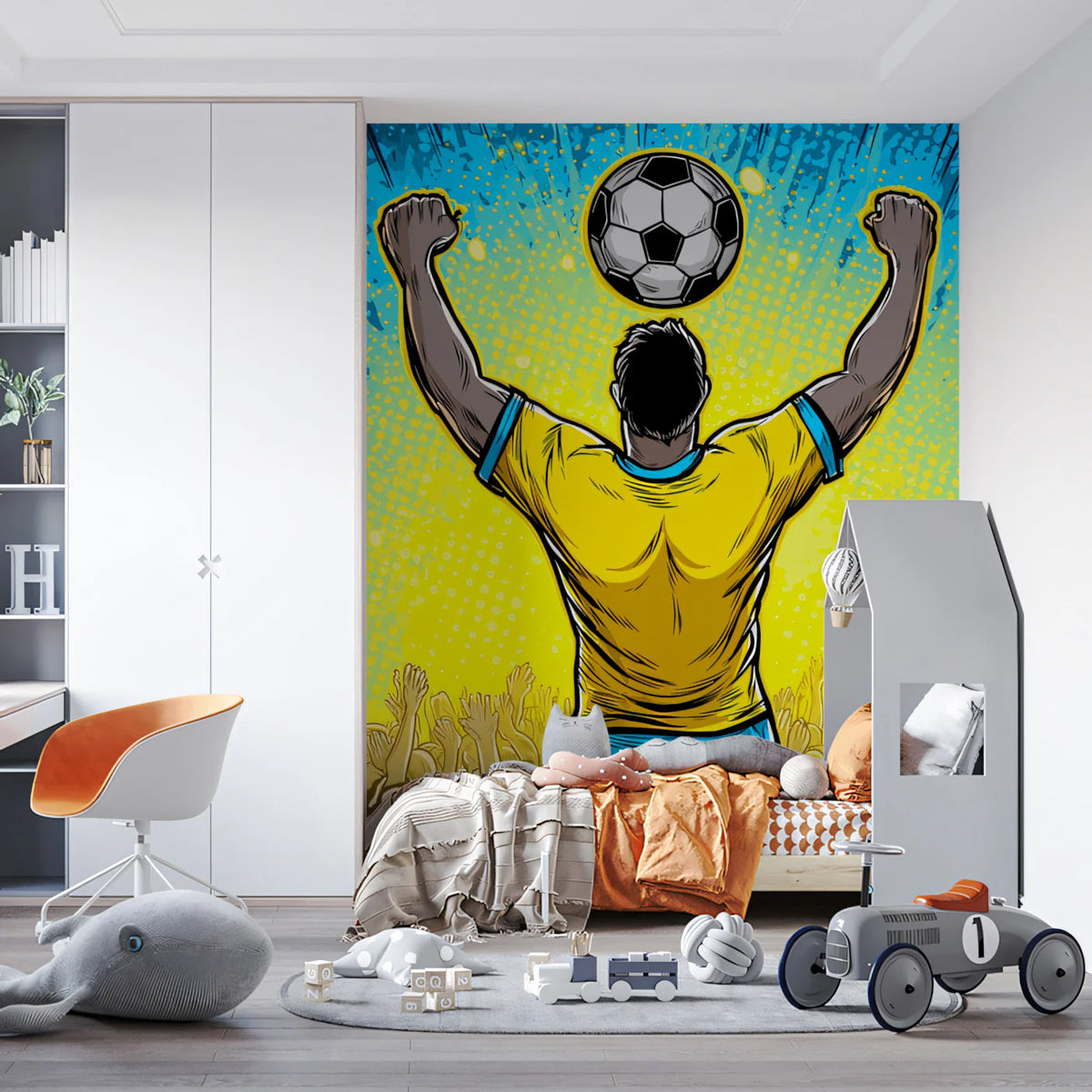 Soccer Victory Comic Mural Wallpaper — Dynamic Pop Art Graphic Mural Wallpaper - room preview 02