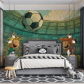 Cartoon Soccer Stadium Mural Wallpaper — Whimsical Youthful Sports Art Mural Wallpaper - room preview 02