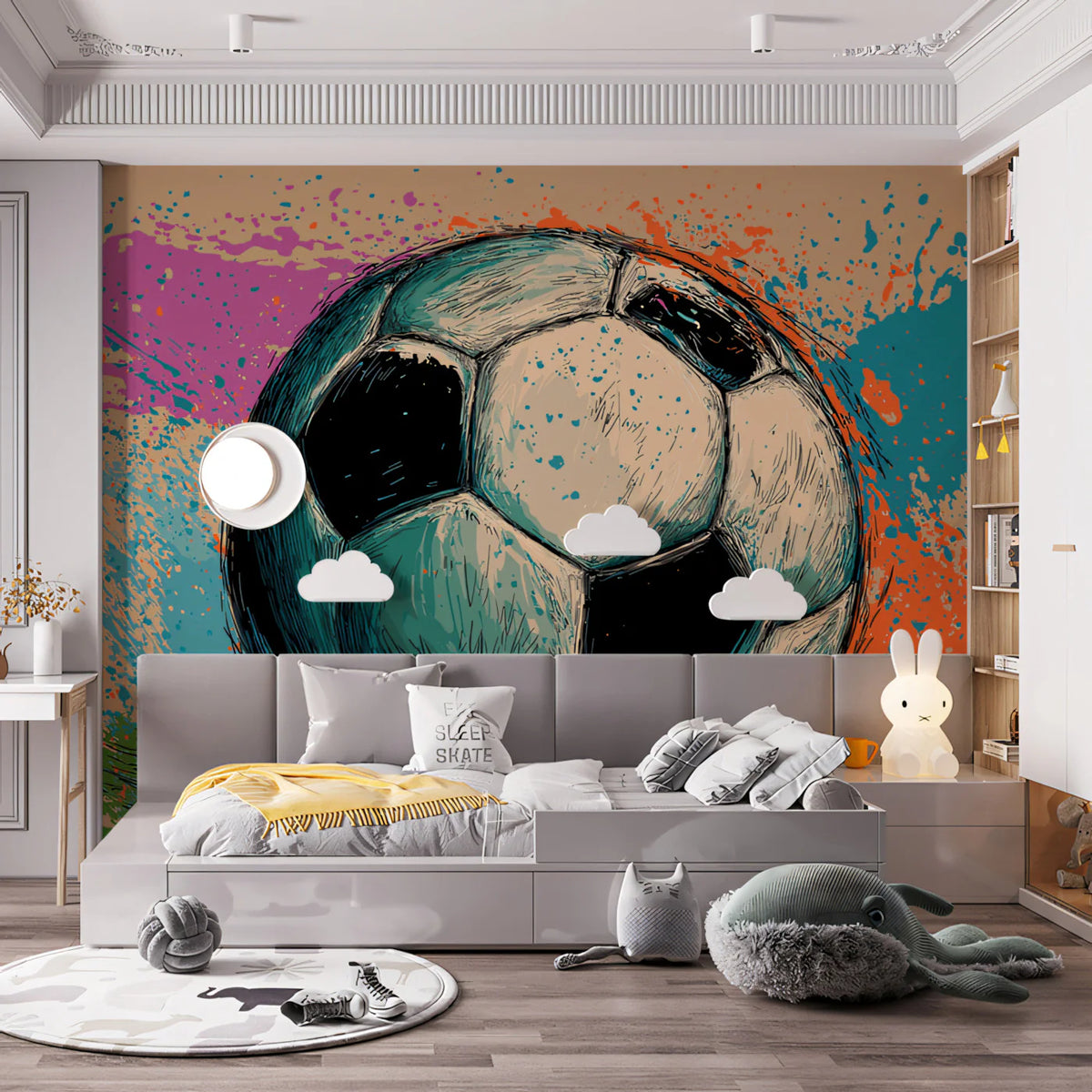 Urban Soccer Sketch Mural Wallpaper — Energetic Grunge Style Mural Wallpaper - room preview 02