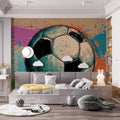 Urban Soccer Sketch Mural Wallpaper — Energetic Grunge Style Mural Wallpaper - room preview 02