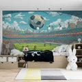 Cartoon Soccer Stadium Panorama Mural Wallpaper — Whimsical Sport Art Mural Wallpaper - room preview 02