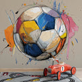 Abstract Soccer Ball Mural Wallpaper — Vibrant Sketch Art Mural Wallpaper - room preview 02