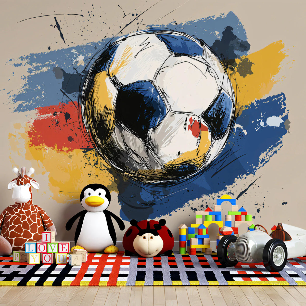 Soccer Ball Sketch Mural Wallpaper — Artistic Sport Wall Decor Mural Wallpaper - room preview 02