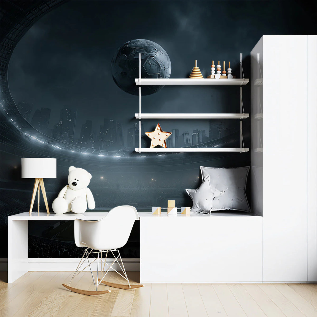 Night Soccer Stadium Mural Wallpaper —Cinematic Urban Sports Art Mural Wallpaper - room preview 02