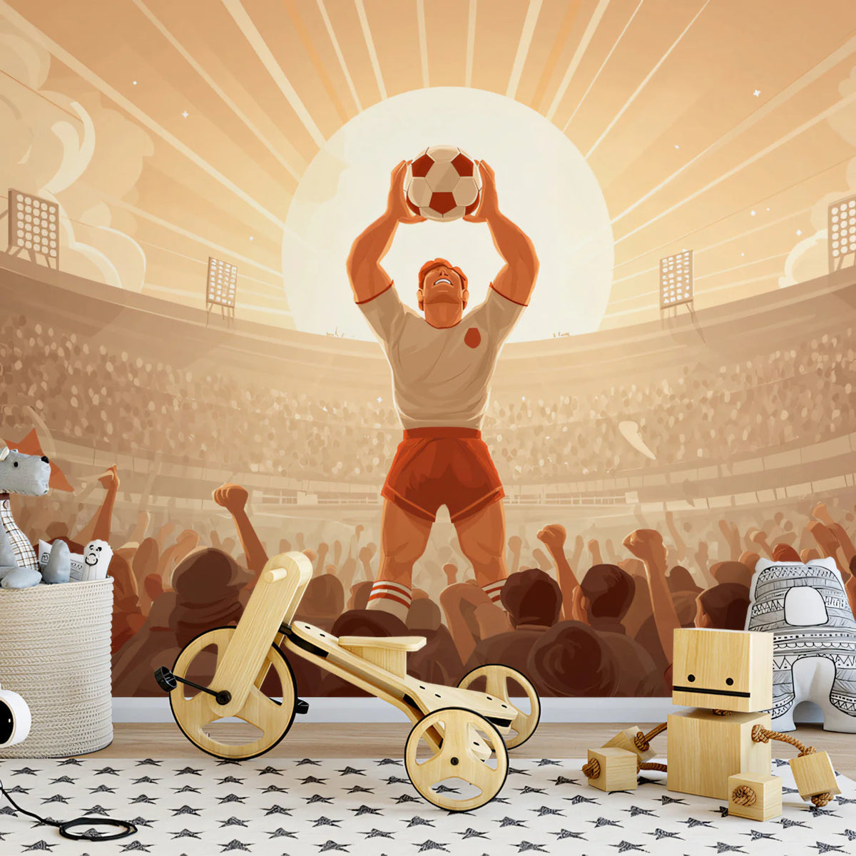 Triumphant Stadium Athlete Mural Wallpaper — Vintage Sports Illustration Mural Wallpaper - room preview 02