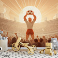 Triumphant Stadium Athlete Mural Wallpaper — Vintage Sports Illustration Mural Wallpaper - room preview 02