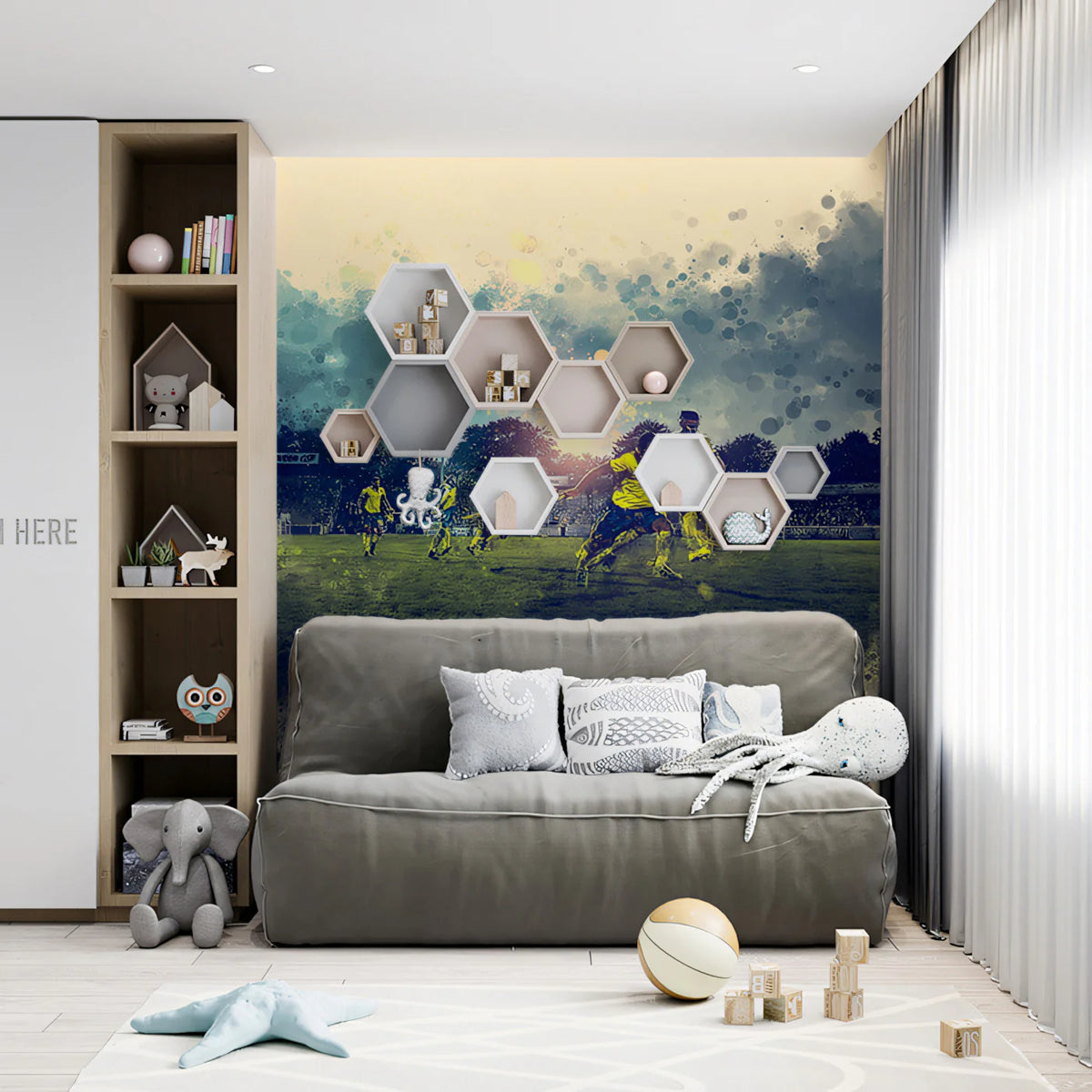 Cinematic Soccer Match Mural Wallpaper — Artistic Sports Scene Mural Wallpaper - room preview 02