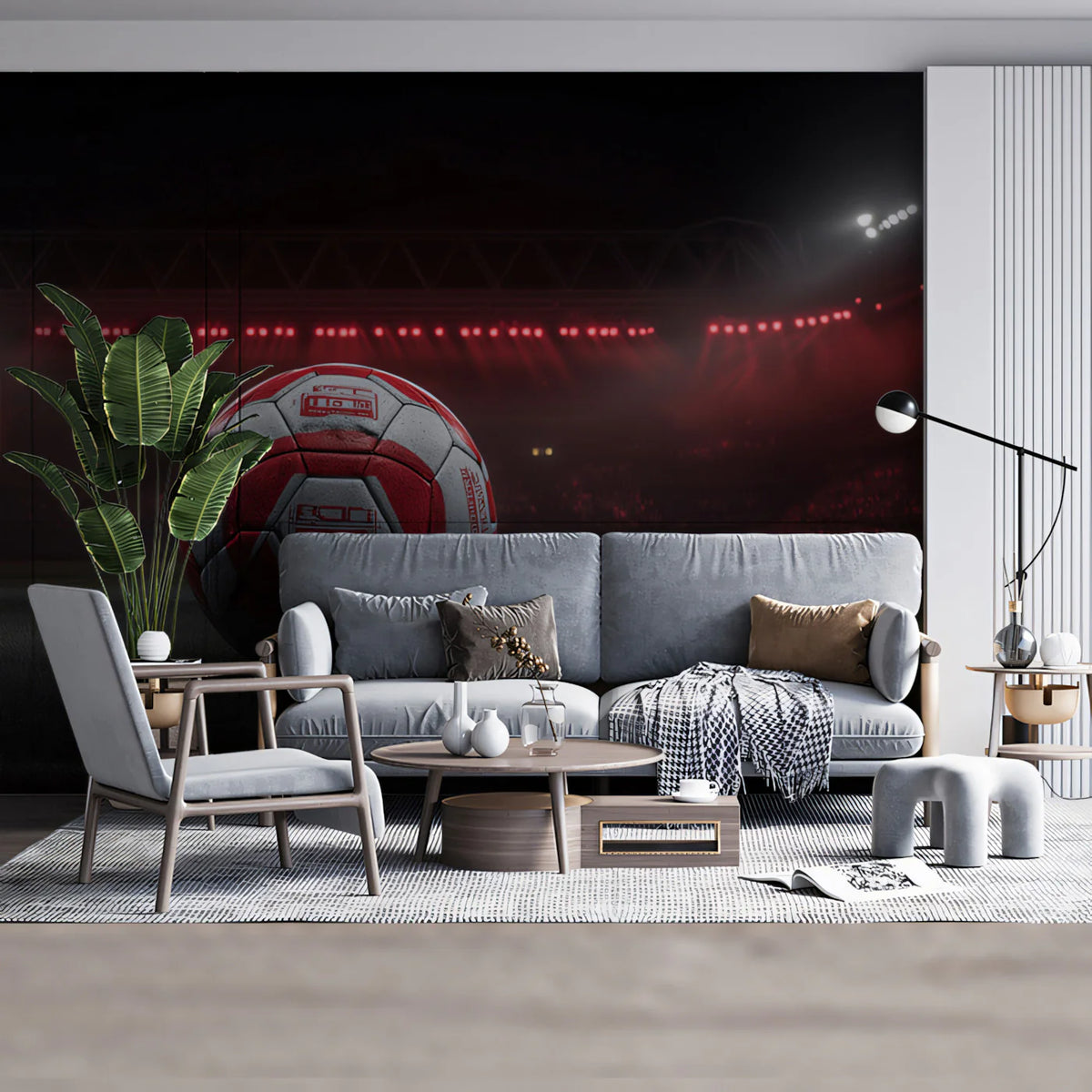 Soccer Ball Spotlight Mural Wallpaper — Dark Stadium Drama Mural Wallpaper - room preview 02