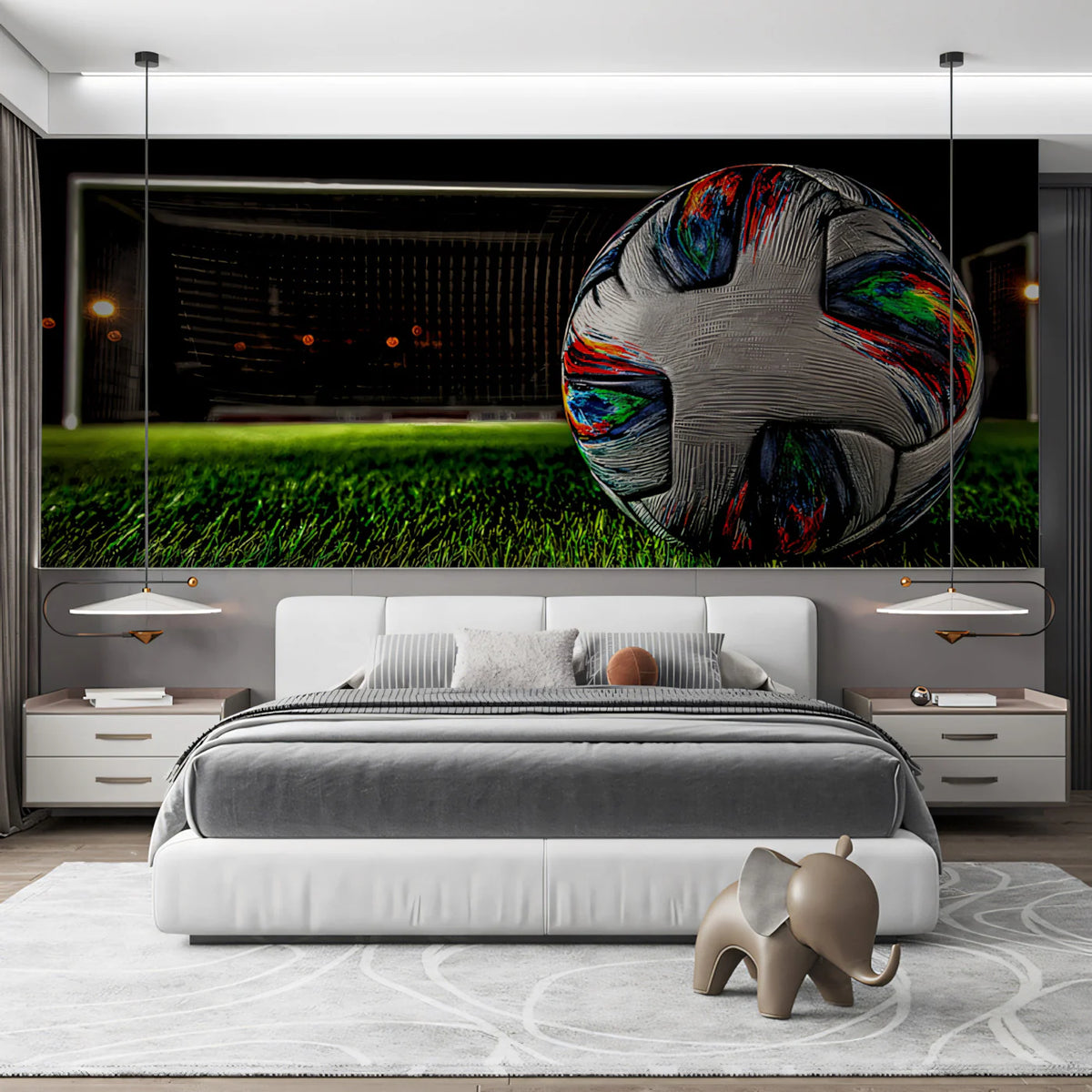 Abstract Soccer Ball Night Match Mural Wallpaper — Sport Art Mural Wallpaper - room preview 02