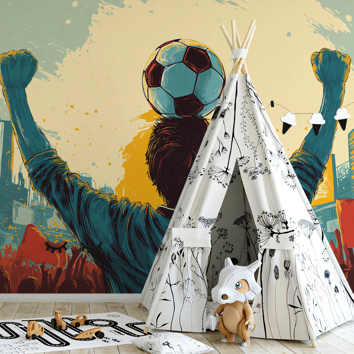 Triumphant Stadium Celebration Mural Wallpaper —Retro Graphic Style Mural Wallpaper - room preview 02