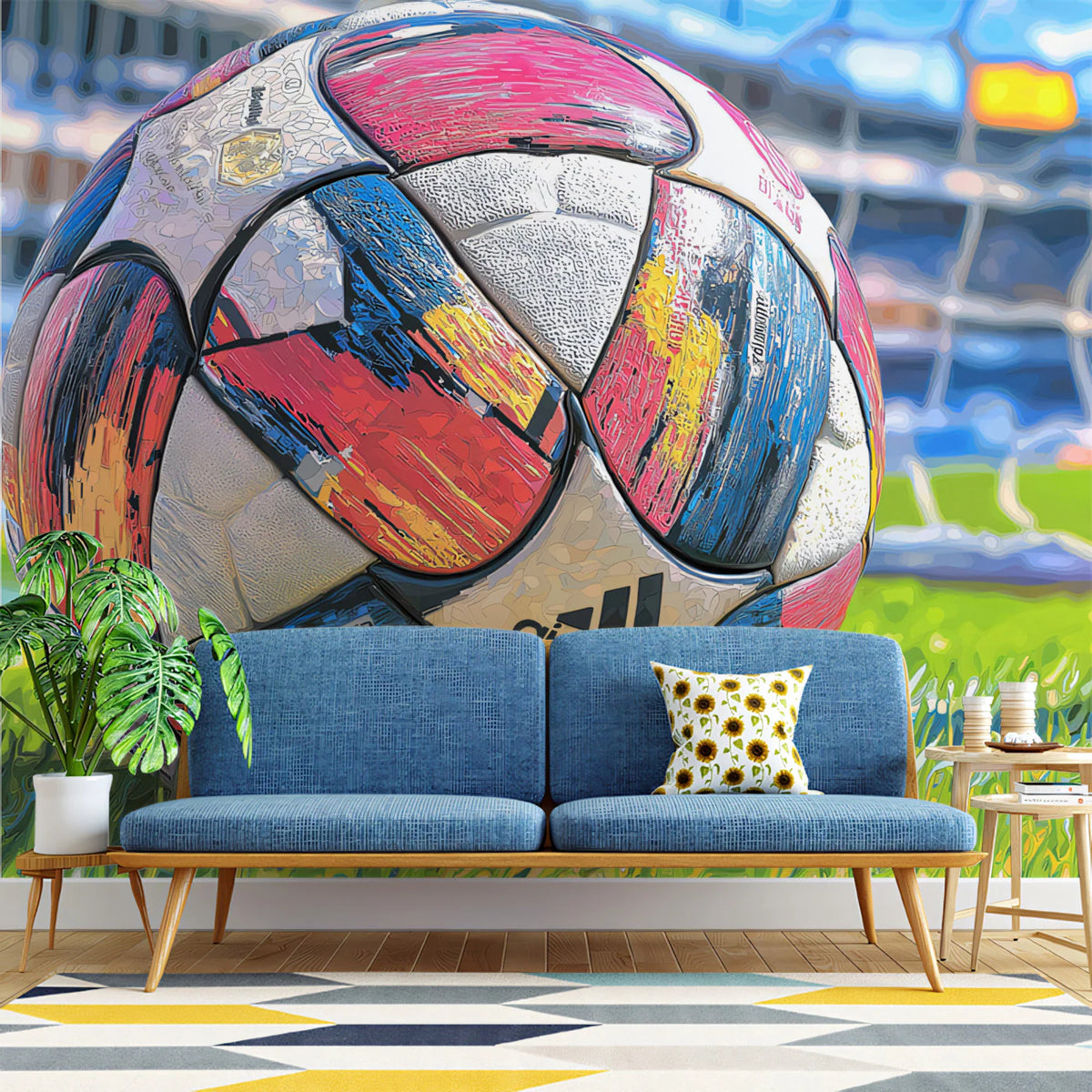 Abstract Soccer Ball Mural Wallpaper — Vibrant Brushstroke Sport Mural Wallpaper - room preview 02