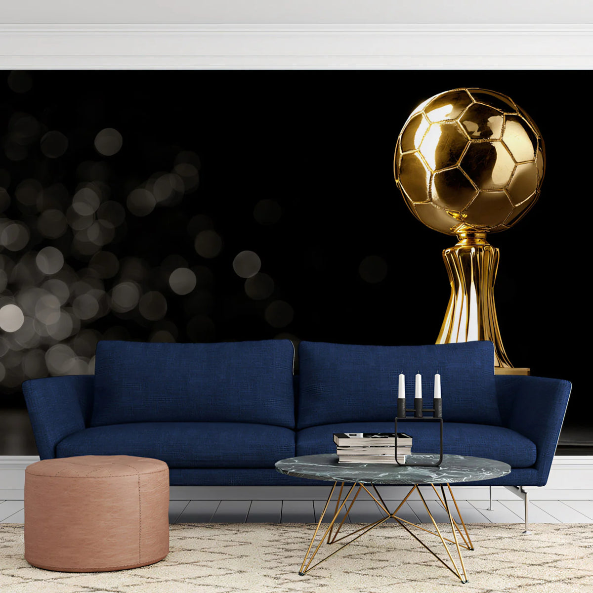 Gleaming Gold Soccer Trophy Mural Wallpaper — Modern Sports Decor Mural Wallpaper - room preview 02