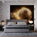 Golden Flaming Soccer Ball Mural Wallpaper — High-Contrast Energy Mural Wallpaper - room preview 02