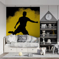 Soccer Player Silhouette Mural Wallpaper — Dynamic Yellow Smoke Mural Wallpaper - room preview 02