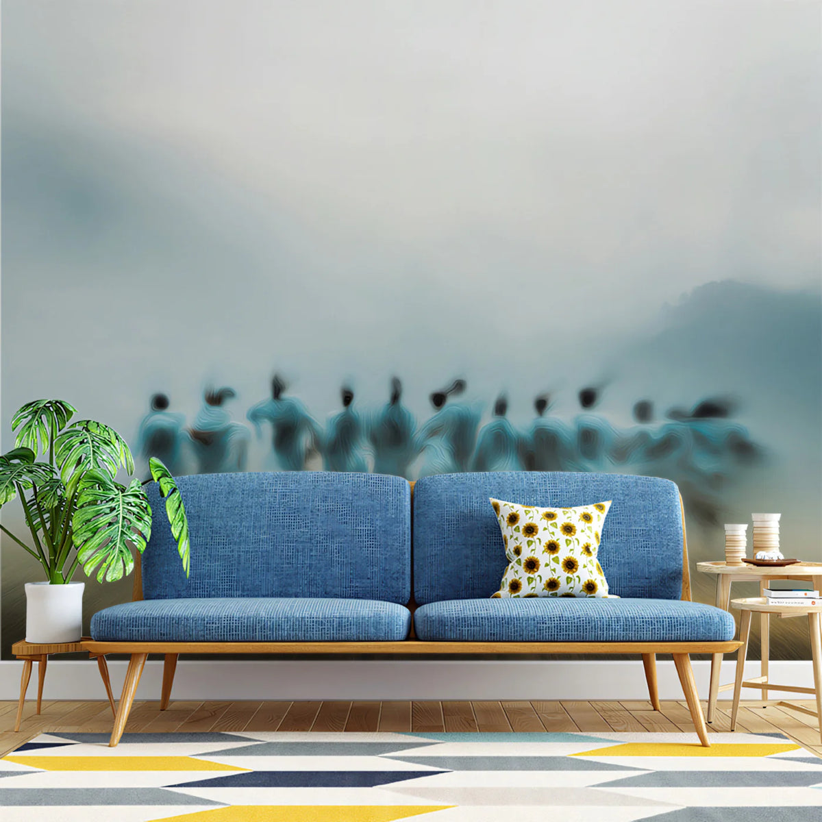 Blurred Soccer Players Mural Wallpaper — Abstract Athletic Motion Mural Wallpaper - room preview 02