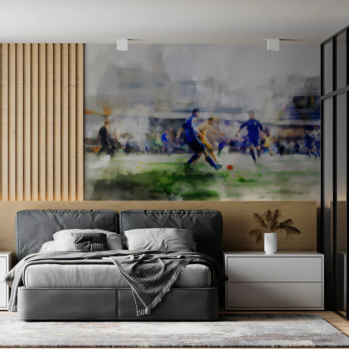 Watercolor Soccer Pitch Mural Wallpaper — Fluid Athletic Art Mural Wallpaper - room preview 02