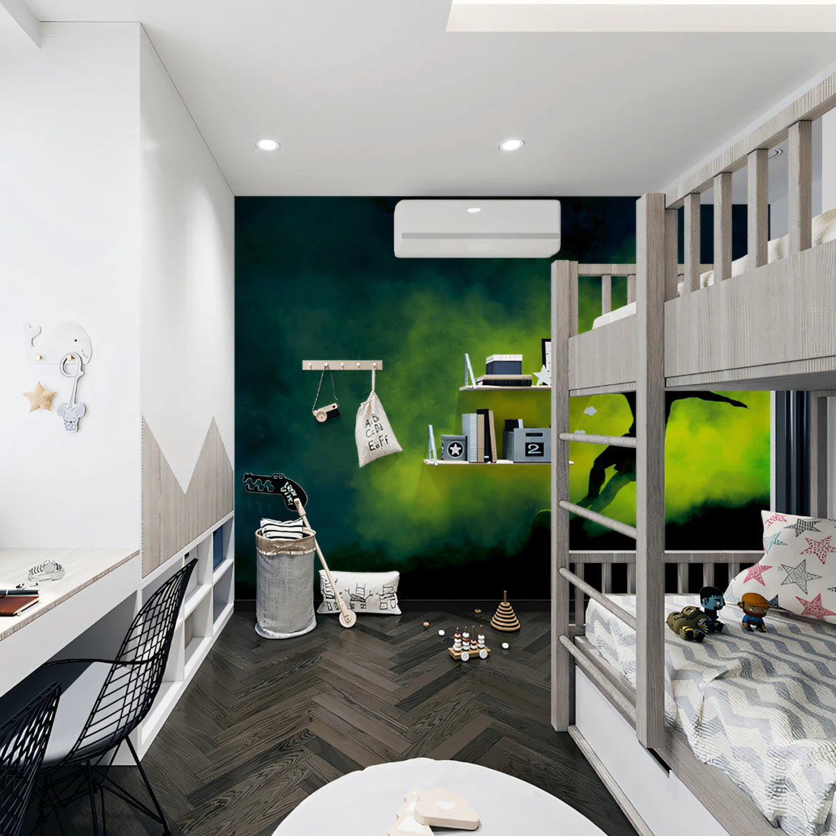 Neon Soccer Silhouette Mural Wallpaper — Electric Smoke Aesthetic Mural Wallpaper - room preview 02