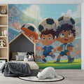 Chibi Soccer Stadium Action Mural Wallpaper — Energetic Sport Art Mural Wallpaper - room preview 02