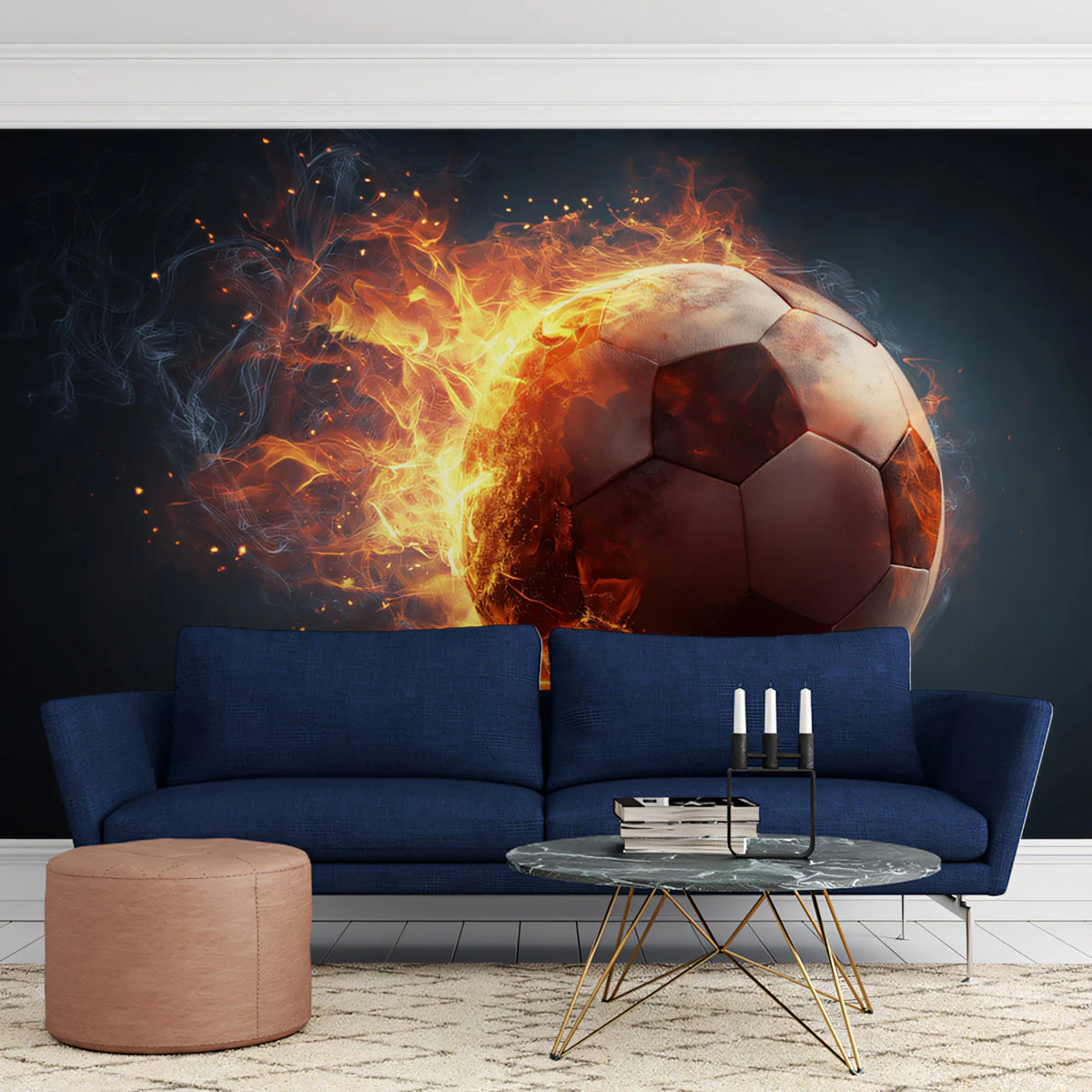 Fiery Soccer Ball Mural Wallpaper — High-Energy Athletic Decor Mural Wallpaper - room preview 02