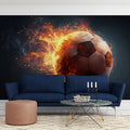 Fiery Soccer Ball Mural Wallpaper — High-Energy Athletic Decor Mural Wallpaper - room preview 02