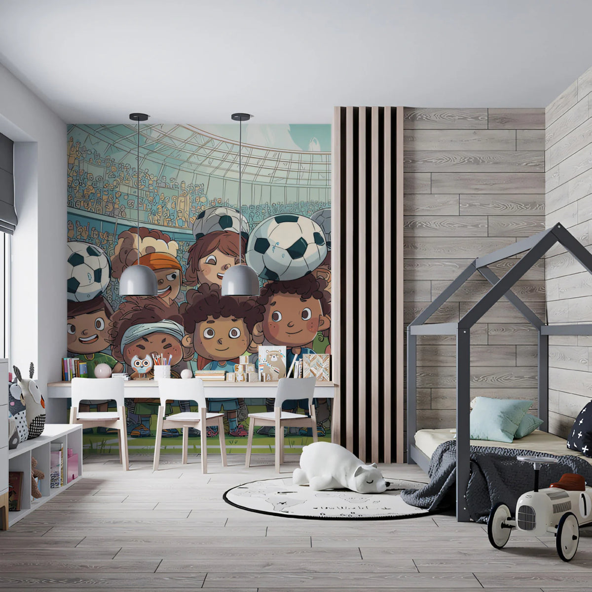 Soccer Champions Mural Wallpaper — Cheerful Stadium Scene Mural Wallpaper - room preview 02