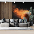 Flaming Soccer Ball Mural Wallpaper — High Energy Sports Motion Art Mural Wallpaper - room preview 02