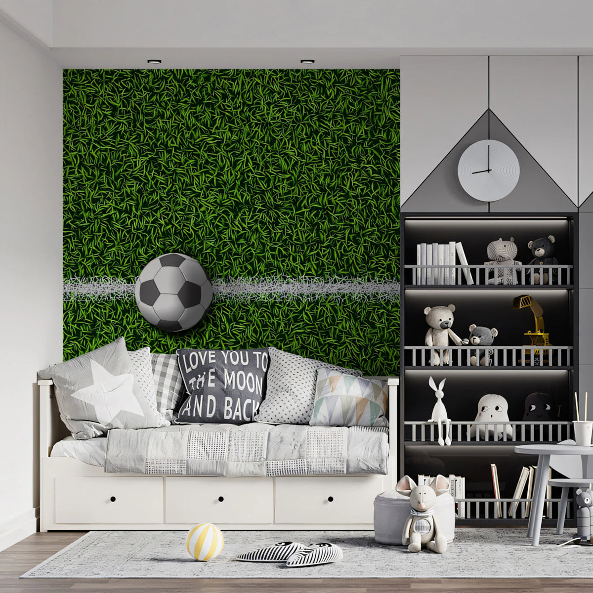 Soccer Pitch Field Mural Wallpaper — Sporty Graphic Minimalist Mural Wallpaper - room preview 02