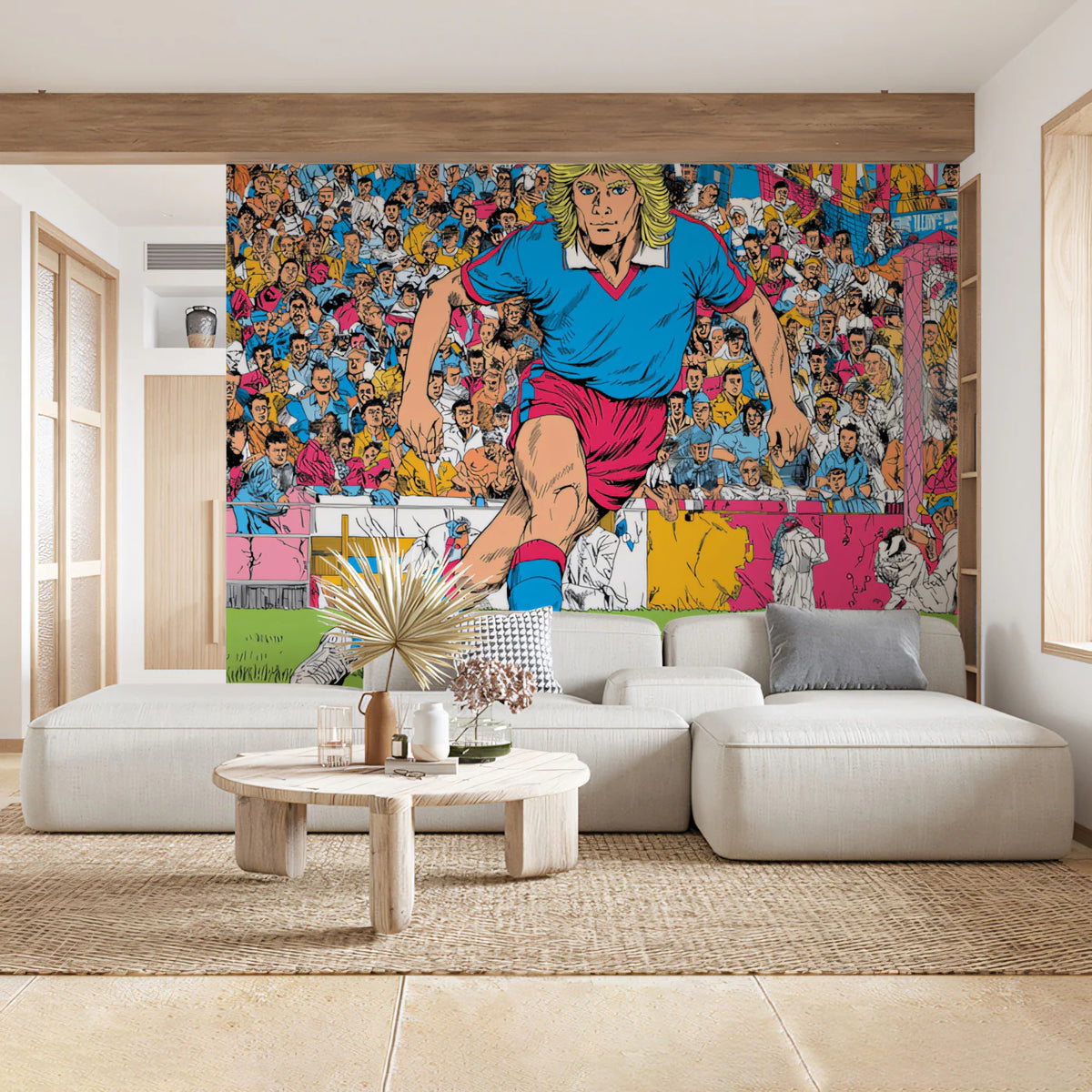 Retro Football Comic Mural Wallpaper — 80s Sports Illustration Mural Wallpaper - room preview 02