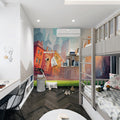 Urban Stadium Sunset Mural Wallpaper — Graphic Cityscape Perspective Mural Wallpaper - room preview 02