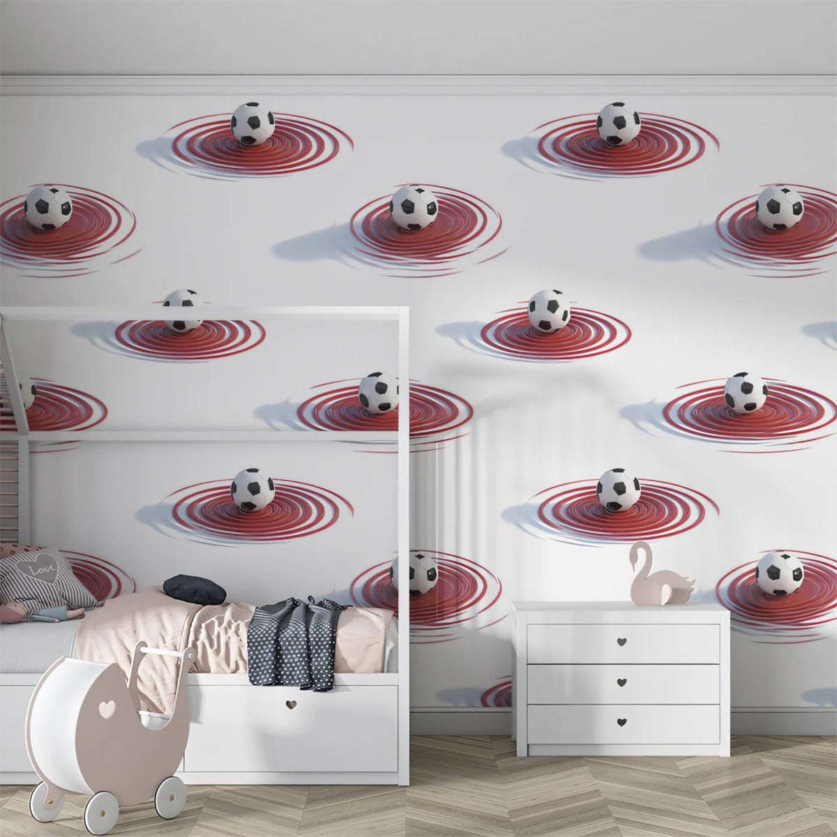 Soccer Ball Ripple Mural Wallpaper — Modern Graphic Sports Pattern Mural Wallpaper - room preview 02