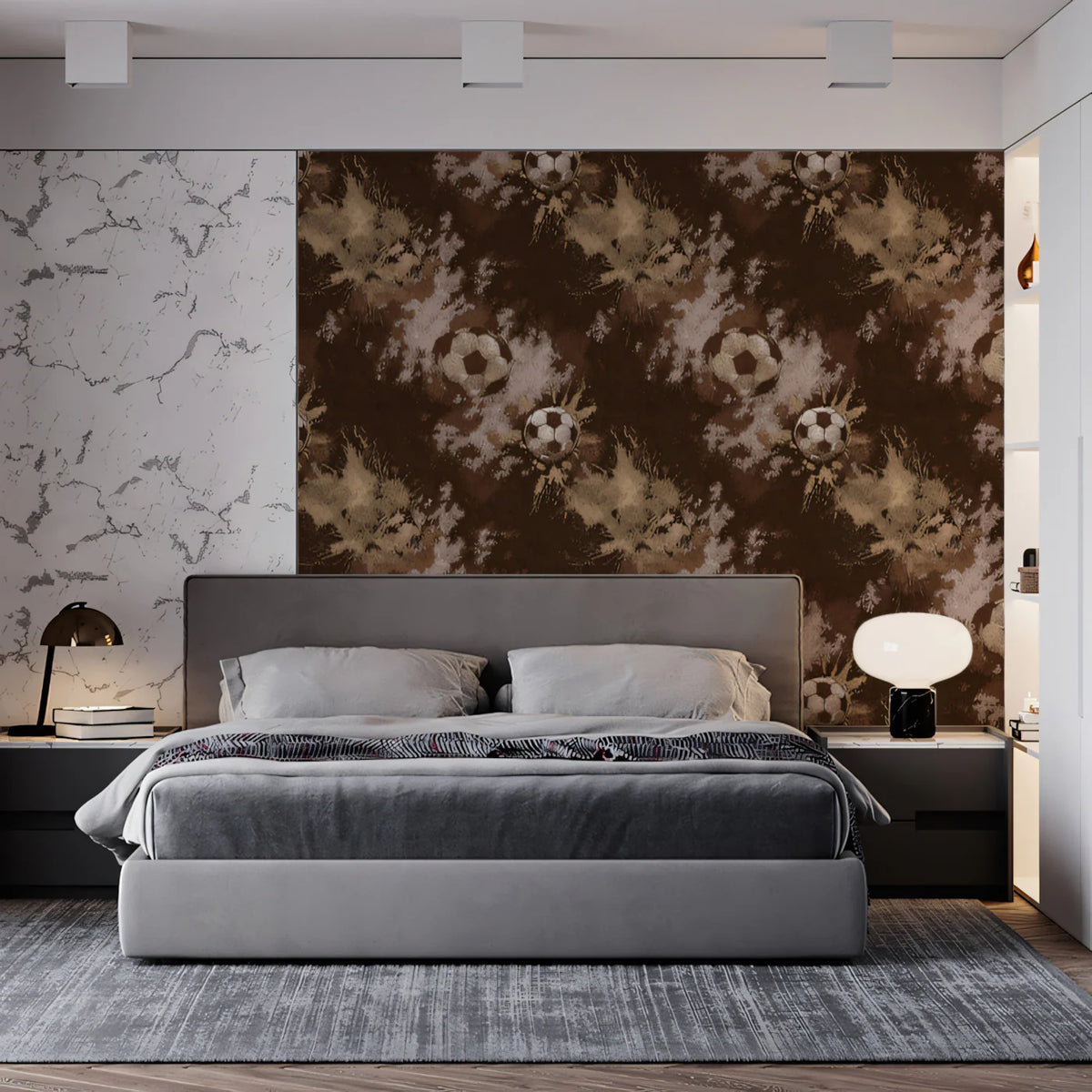 Distressed Sepia Soccer Mural Wallpaper — Grunge Sports Pattern Mural Wallpaper - room preview 02